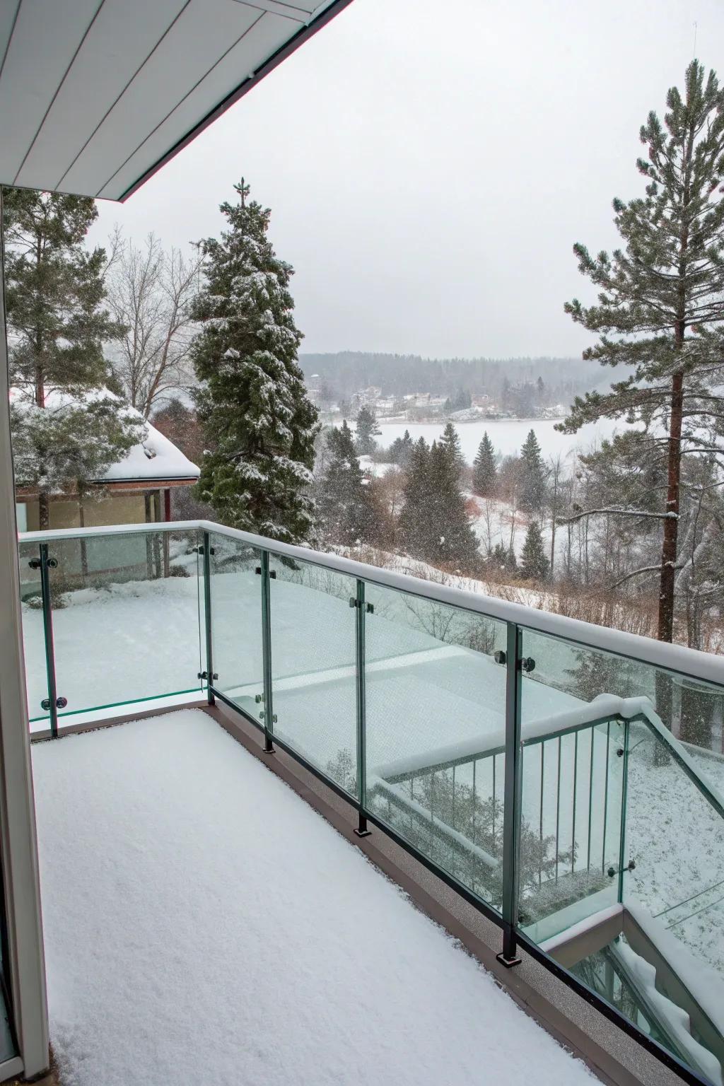 Enjoy the beauty of winter with clear glass railings.