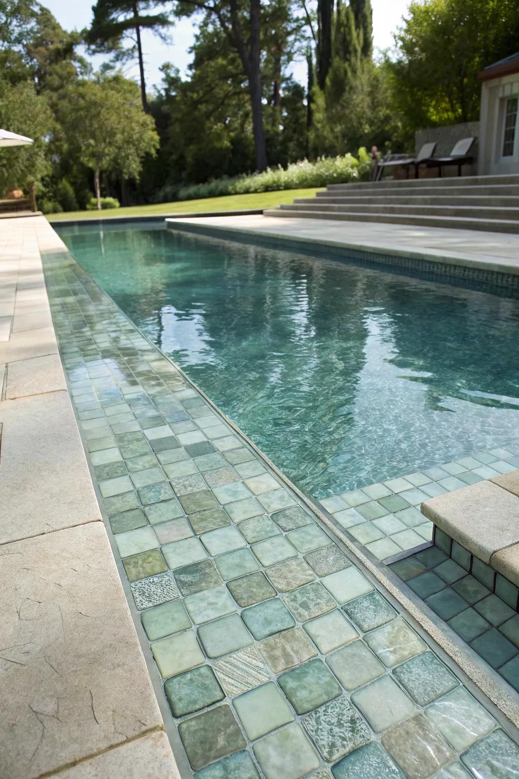 Glass tiles mimic natural stone for a unique pool design.