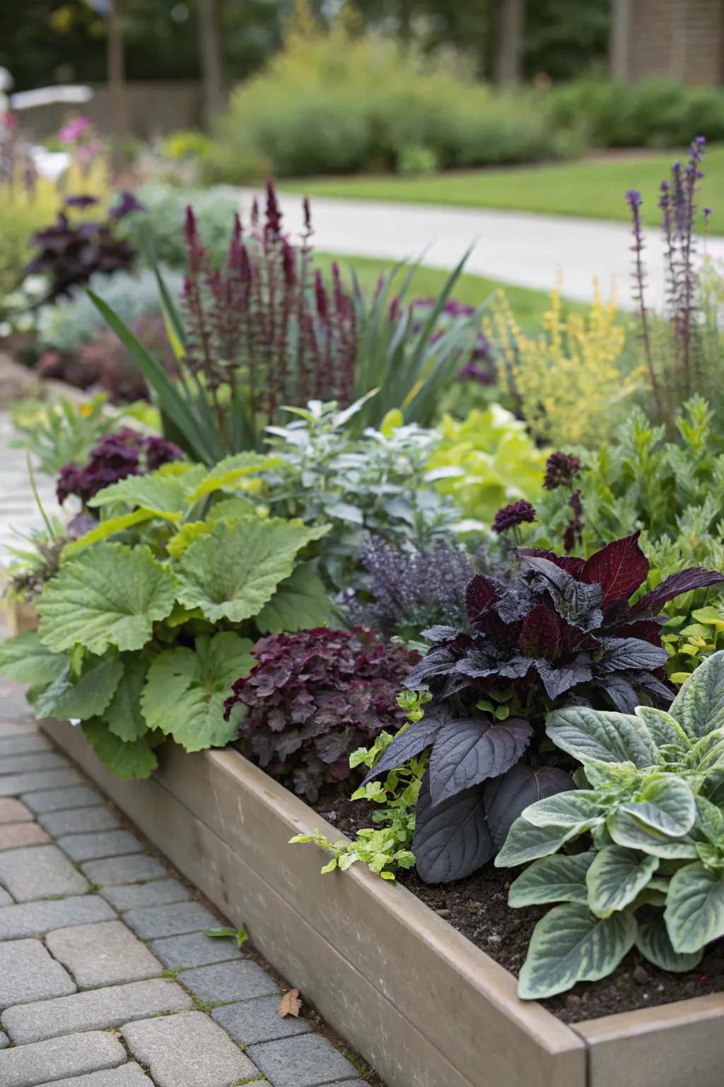 Eclectic plant combinations offer a rich visual tapestry.