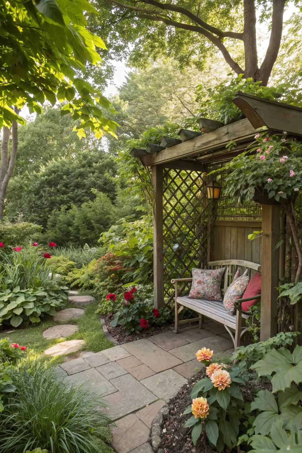 Hidden garden nooks offer peaceful retreats.
