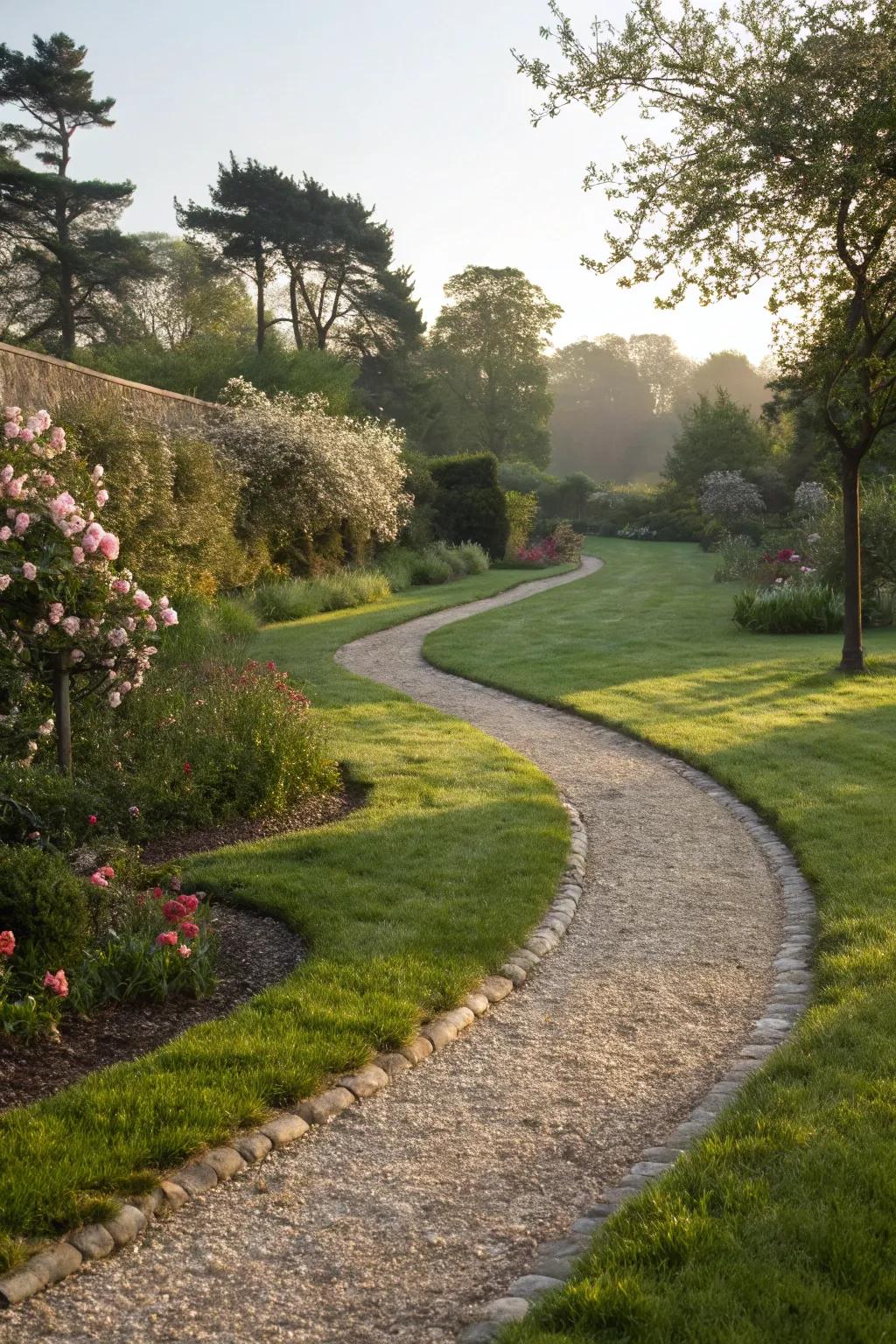 A practical and stylish grassy path mixed with gravel.