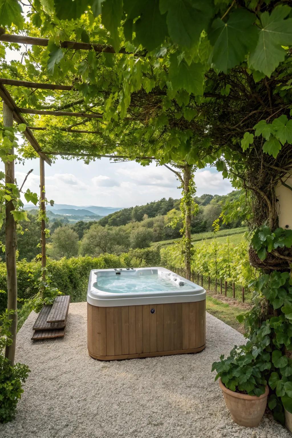 Lush greenery and vines create a secluded, tropical feel.