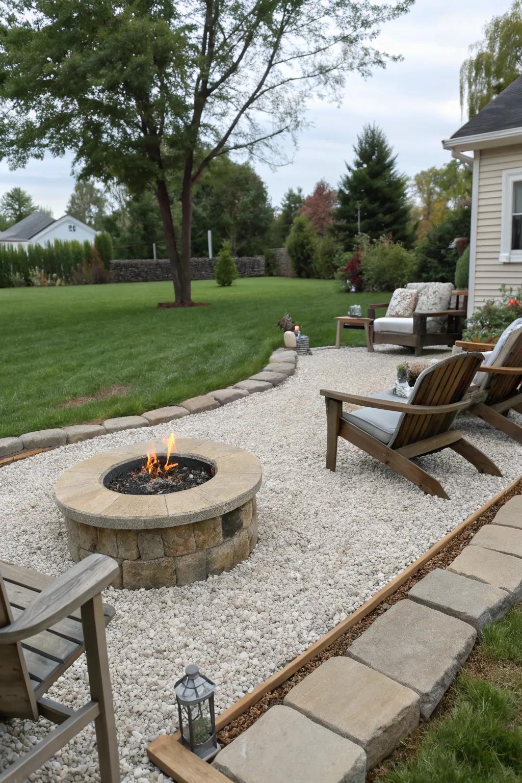 Create a cozy spot with a gravel fire pit.