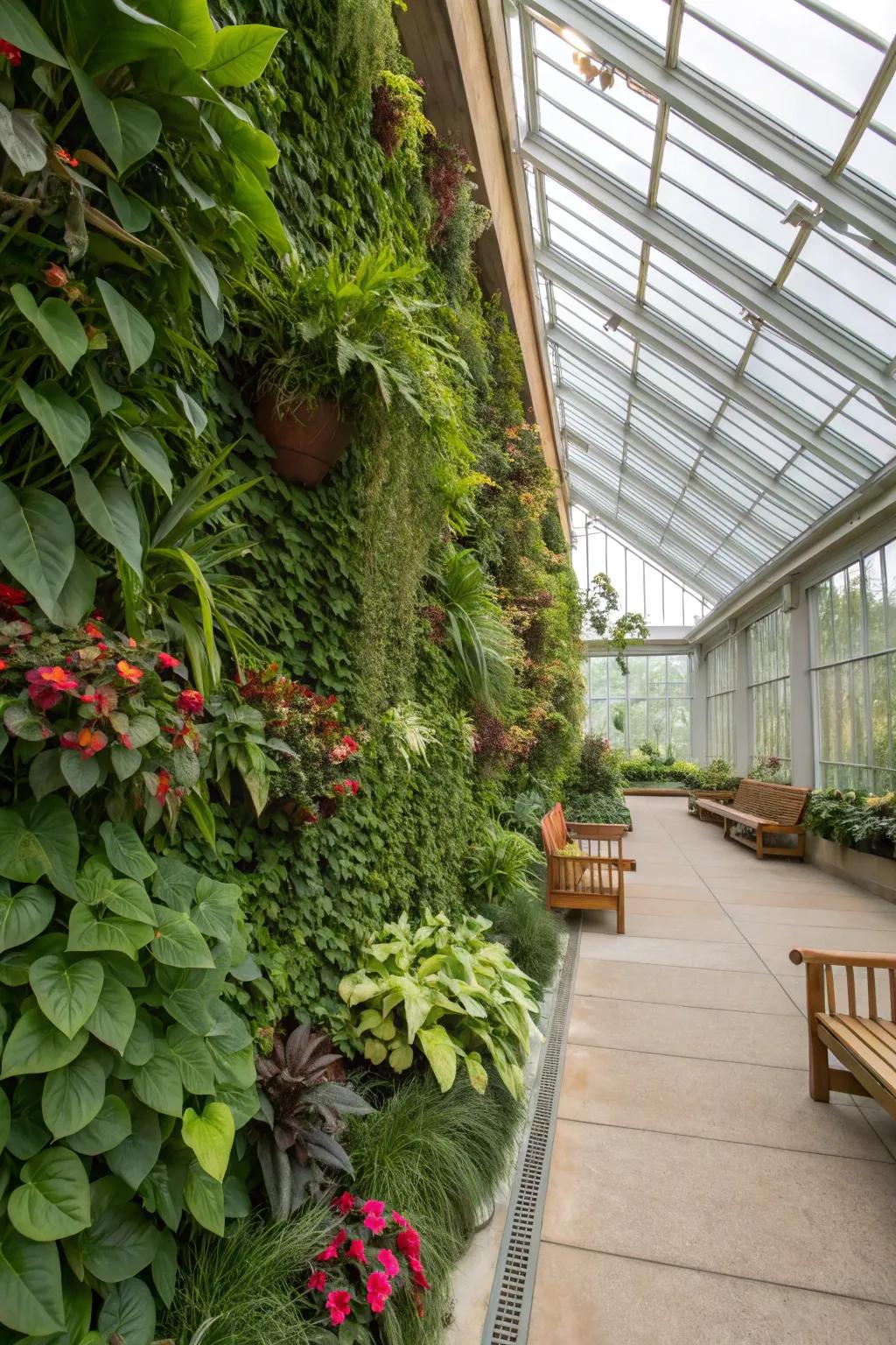 Innovative vertical garden inside the greenhouse.