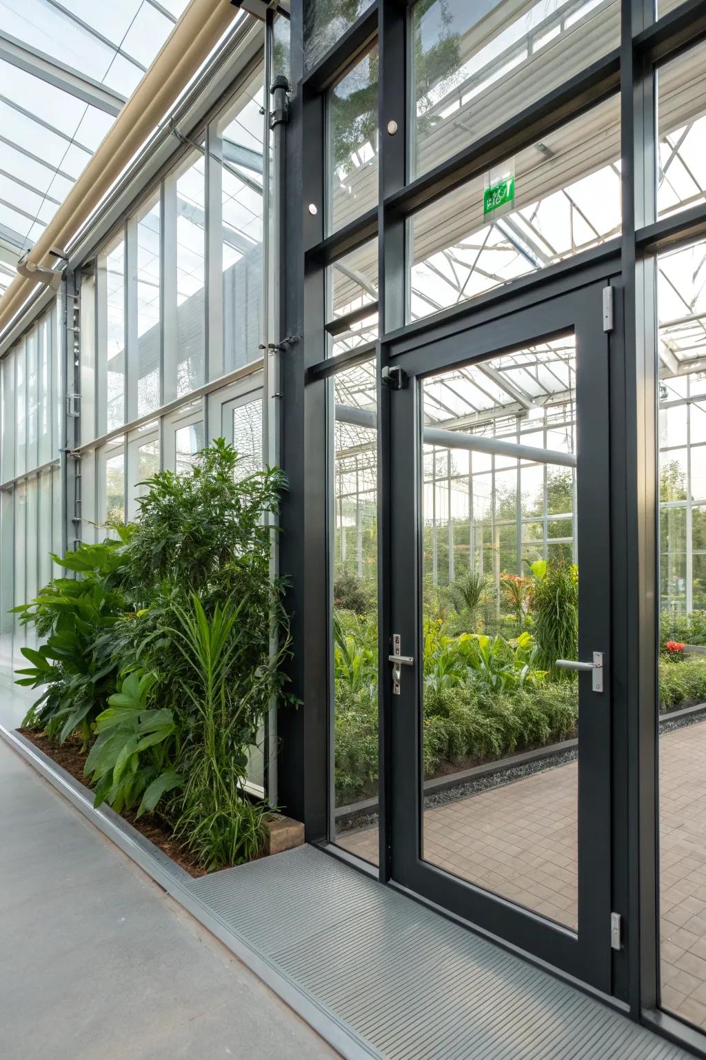 Add a modern twist with industrial steel greenhouse doors.
