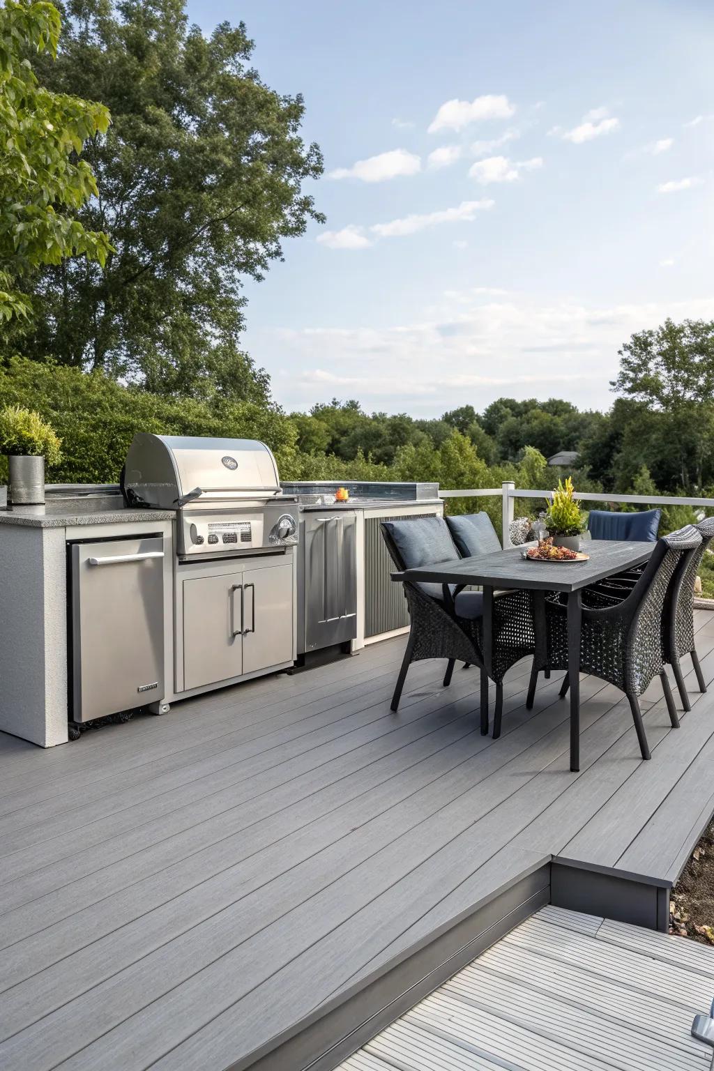 An outdoor kitchen turns the deck into a culinary hub.