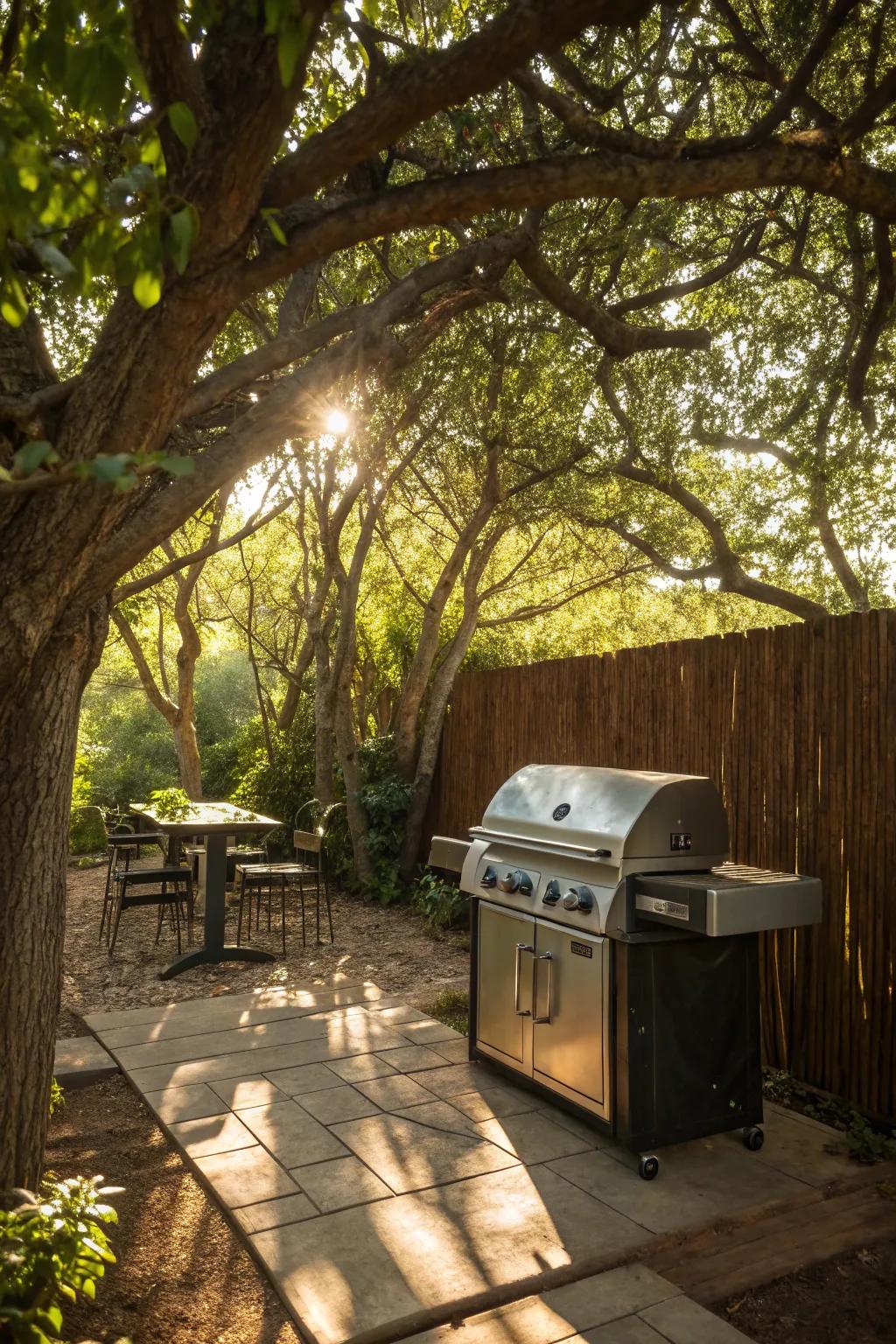 A tree canopy offers natural and seamless shade for your grill.