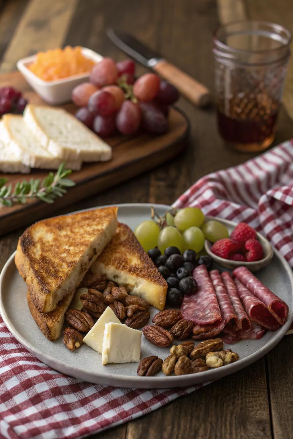 Grilled cheese and charcuterie make for a stylish and tasty appetizer.