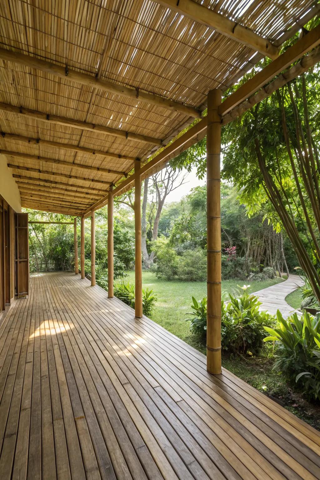 Bamboo covering that brings a tropical escape to your deck.