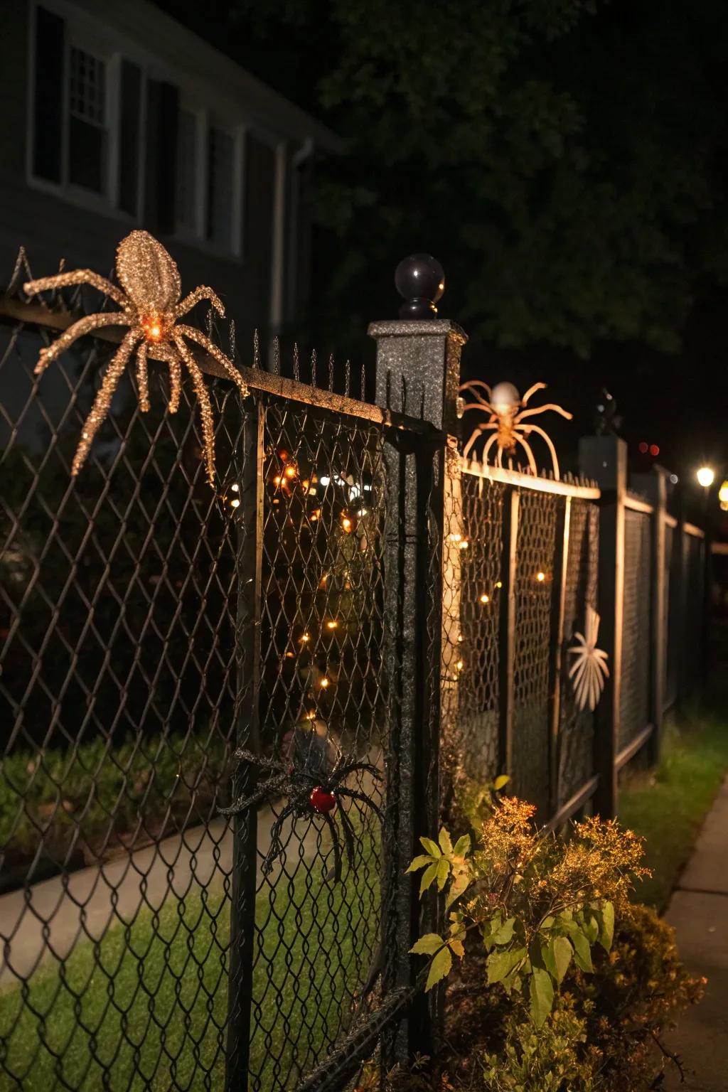 Surprising motion-activated props add a dynamic scare to your fence decor.