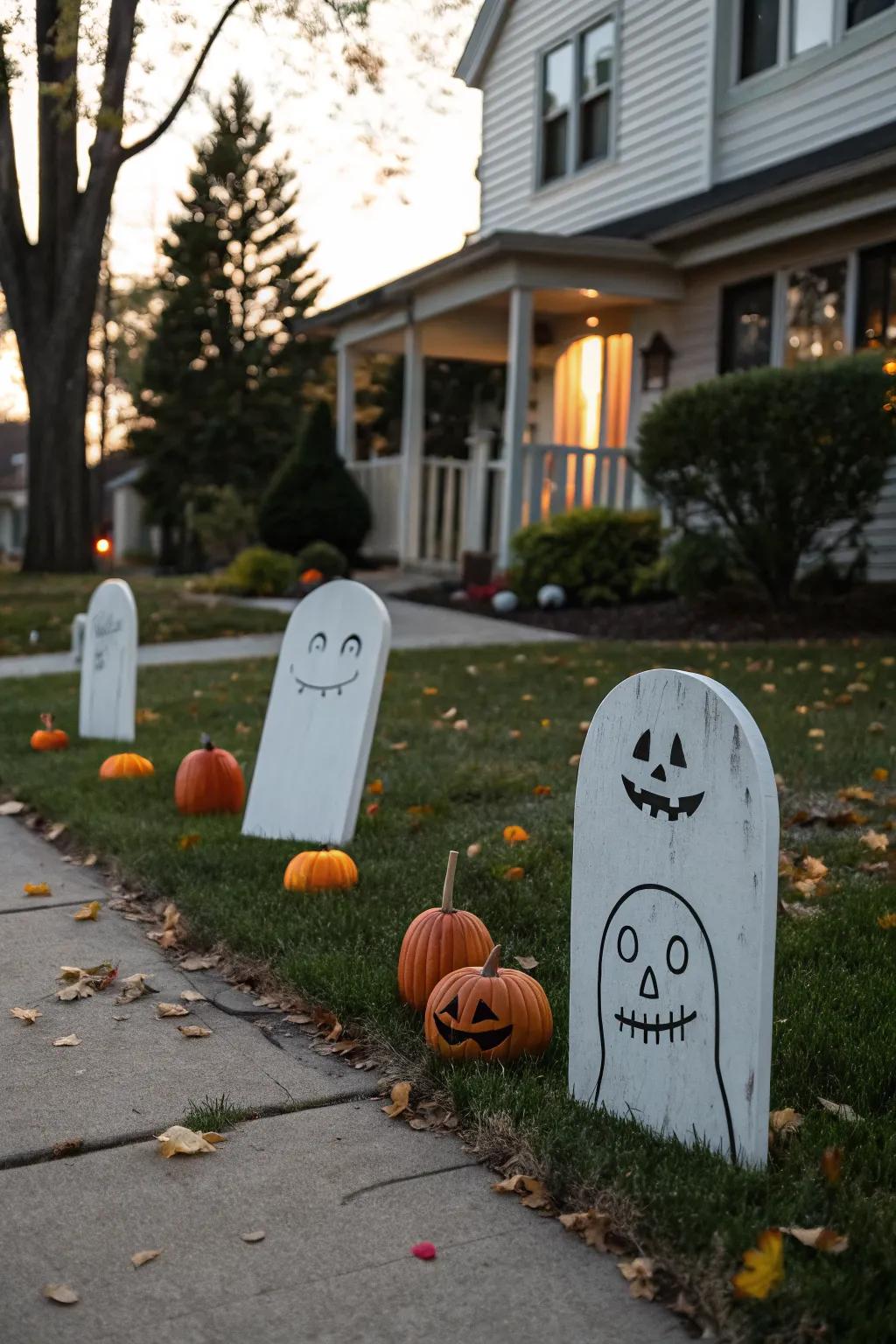 Minimalist gravestones offer a sleek and contemporary Halloween look.