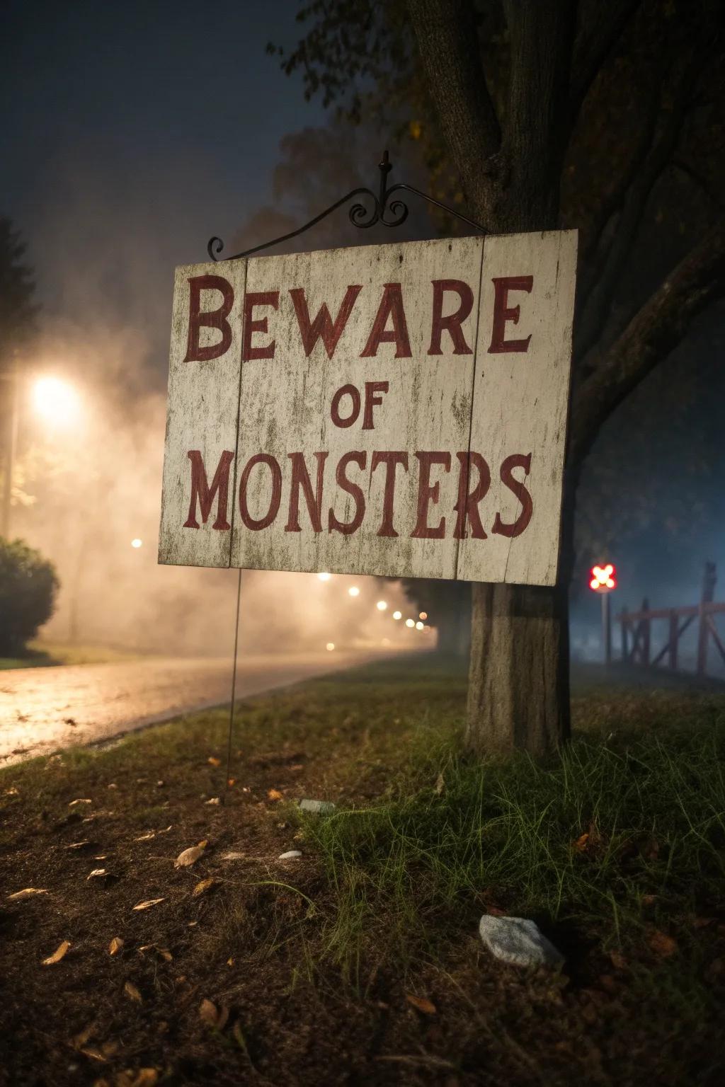 'Beware of Monsters' sign for a cheeky Halloween warning.
