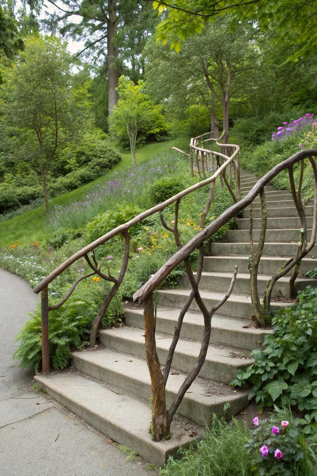 Nature-inspired handrails add whimsy and charm.