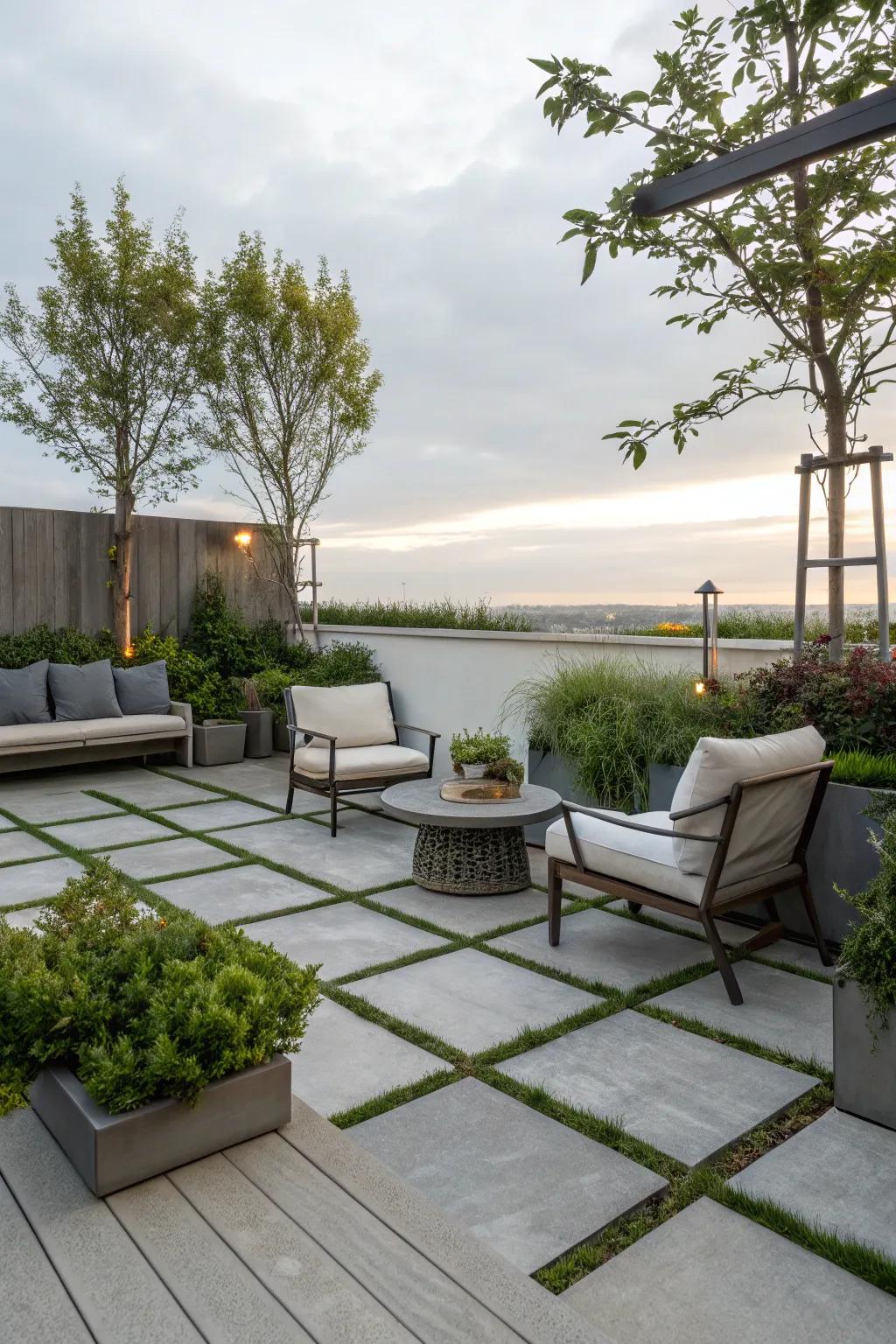 Creative concrete designs add a modern touch to gardens.
