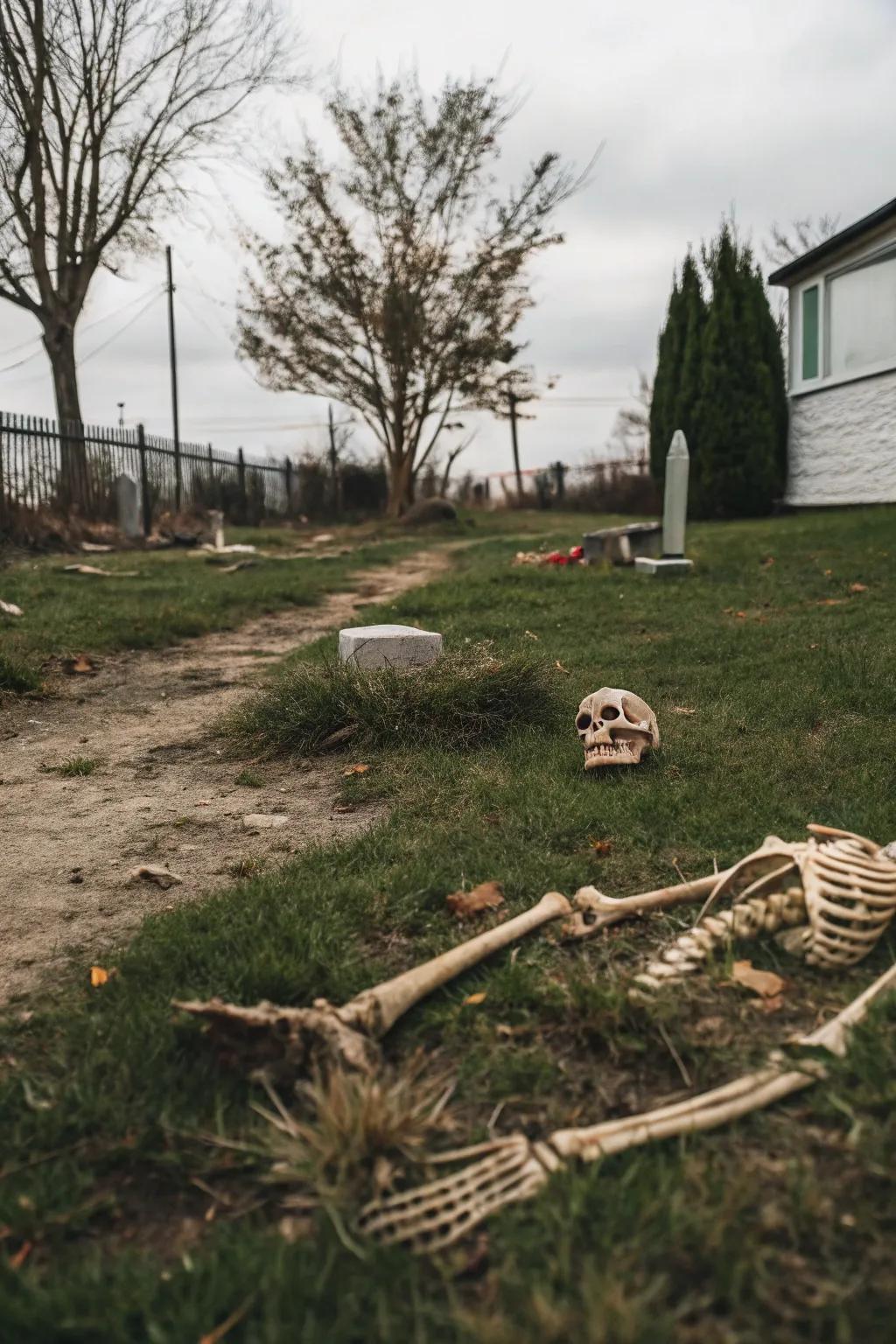 Skeleton parts scattered strategically add extra chills to your haunted display.