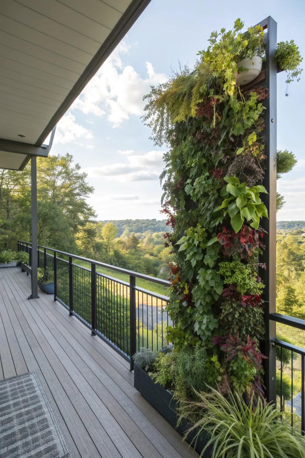 Vertical gardens maximize space and add greenery to a deck.