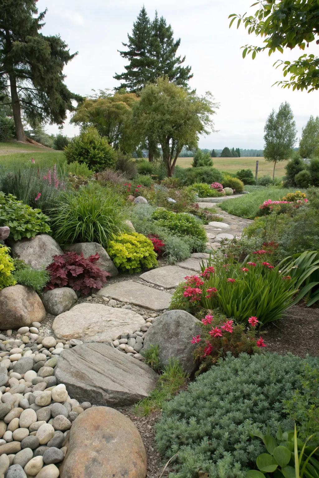 Mixing textures adds visual interest to small gardens.