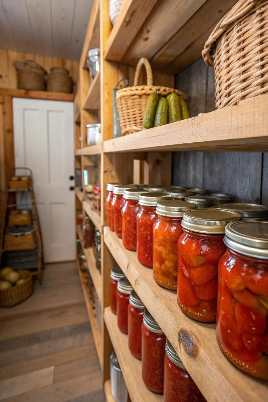 A pantry stocked with home-canned goodness.