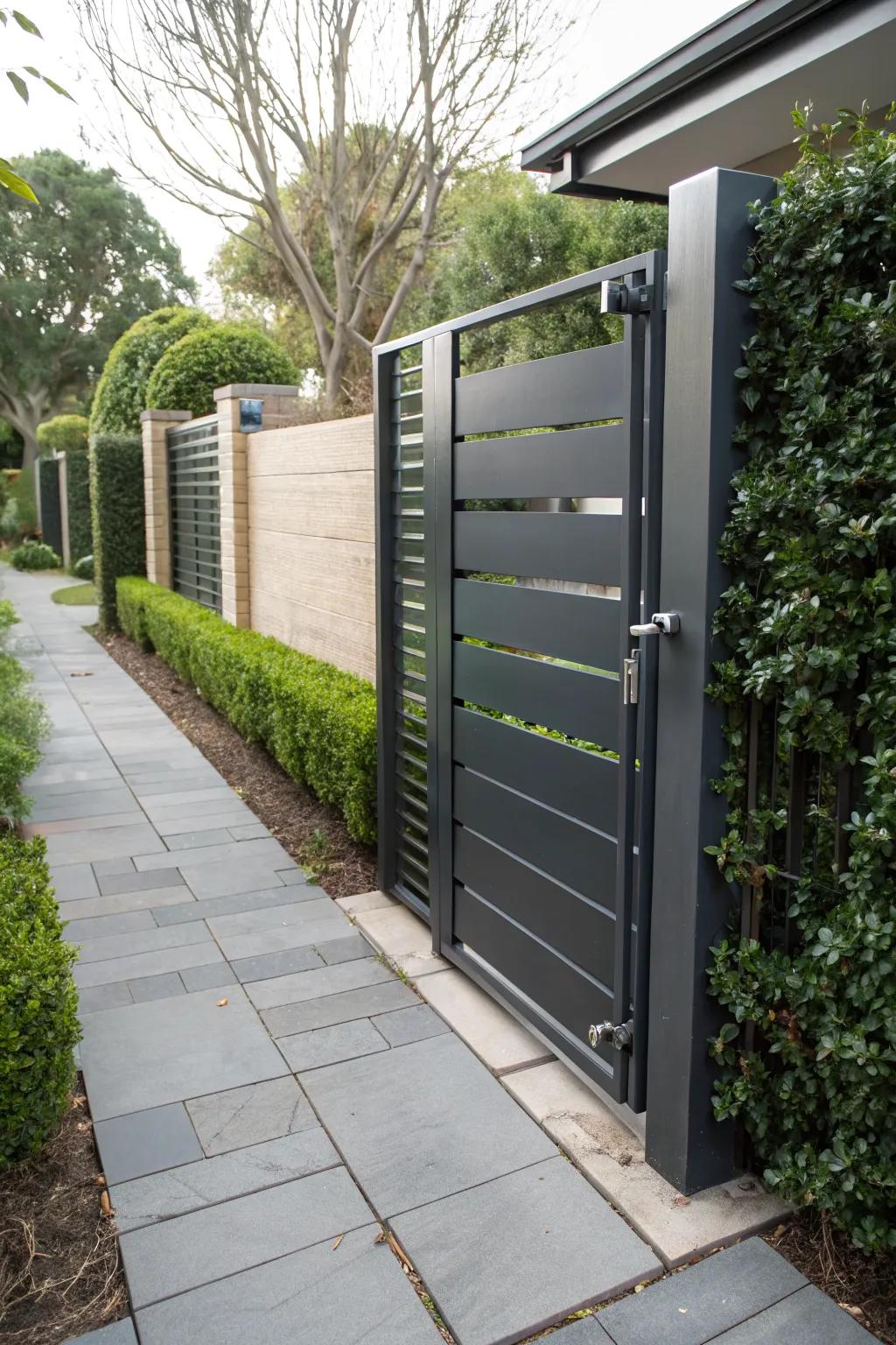 Industrial elements add an edgy vibe to your gate.
