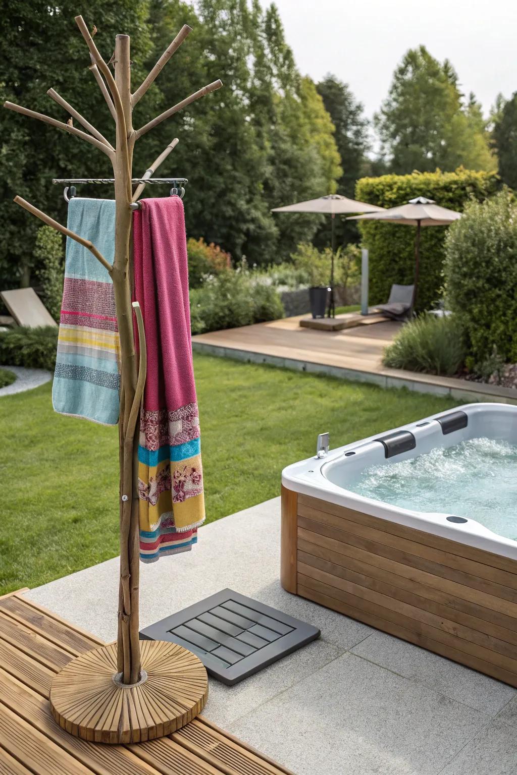 Keep towels tidy and accessible with a portable towel tree.