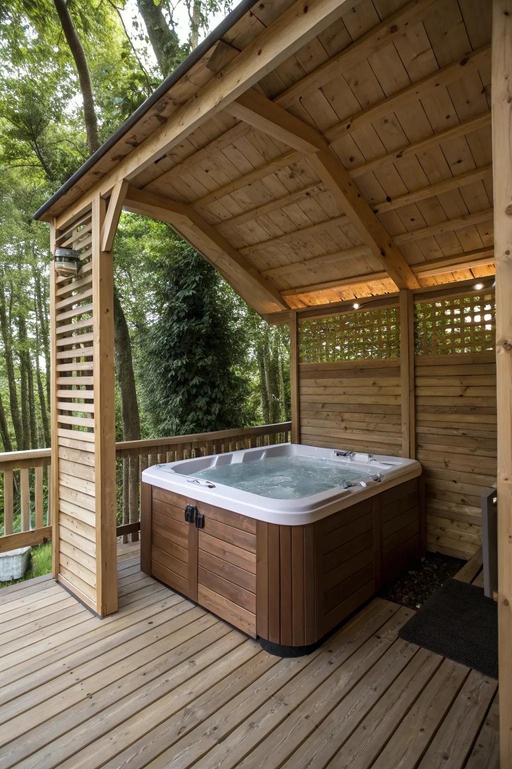 Create a private sanctuary with an enclosed hot tub space.