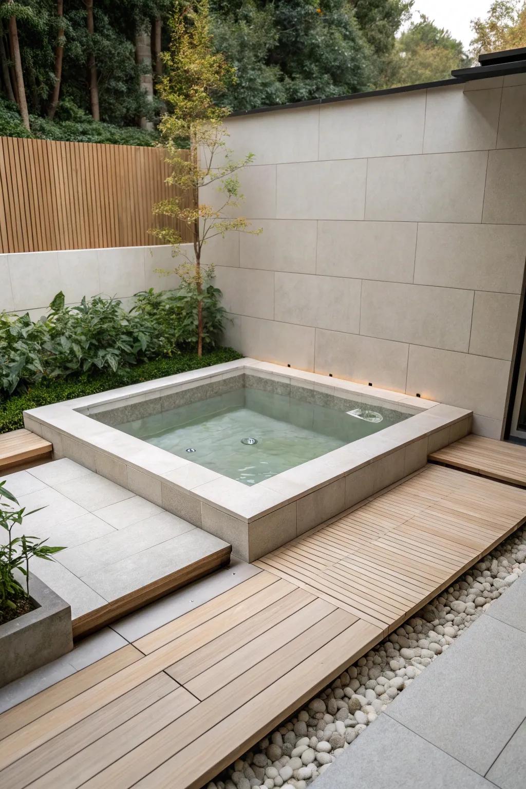 A minimalist setup offers a sleek and modern hot tub experience.