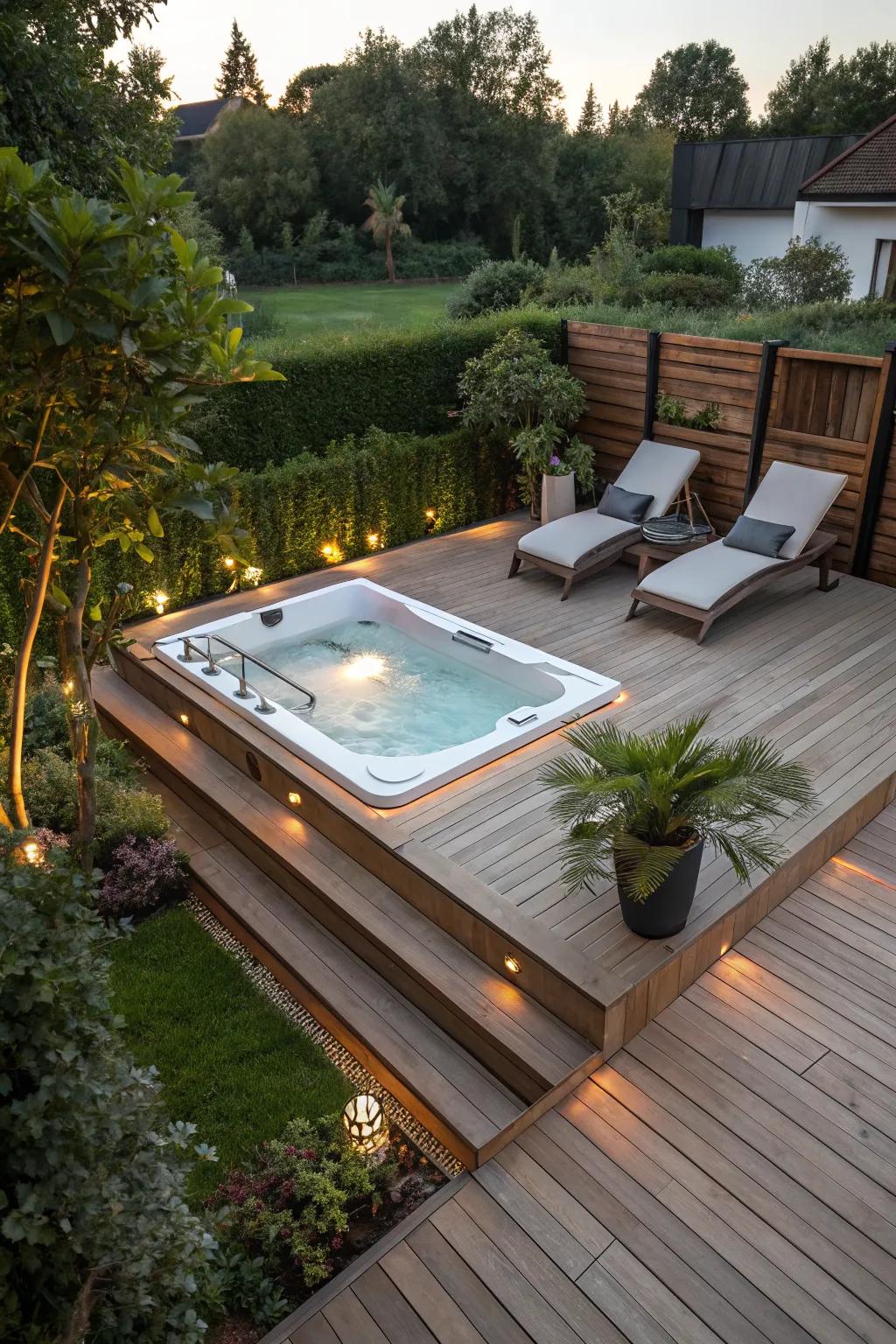 A sunken installation offers a sleek and dramatic look to your hot tub area.