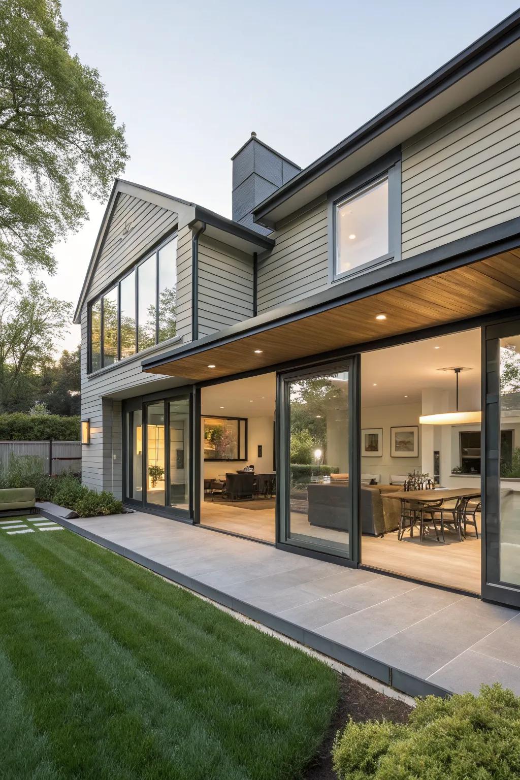 Indoor-outdoor siding transition for a cohesive home design.