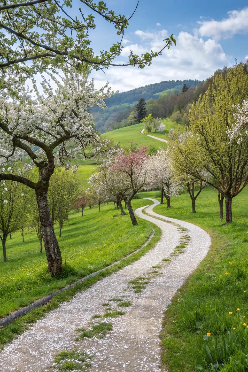 Garden paths flanked by fruit trees for a magical stroll