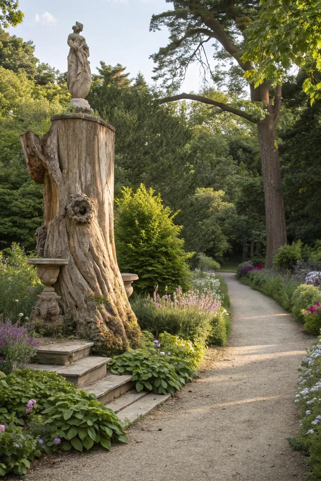 Showcase your artistic side with a carved tree stump.