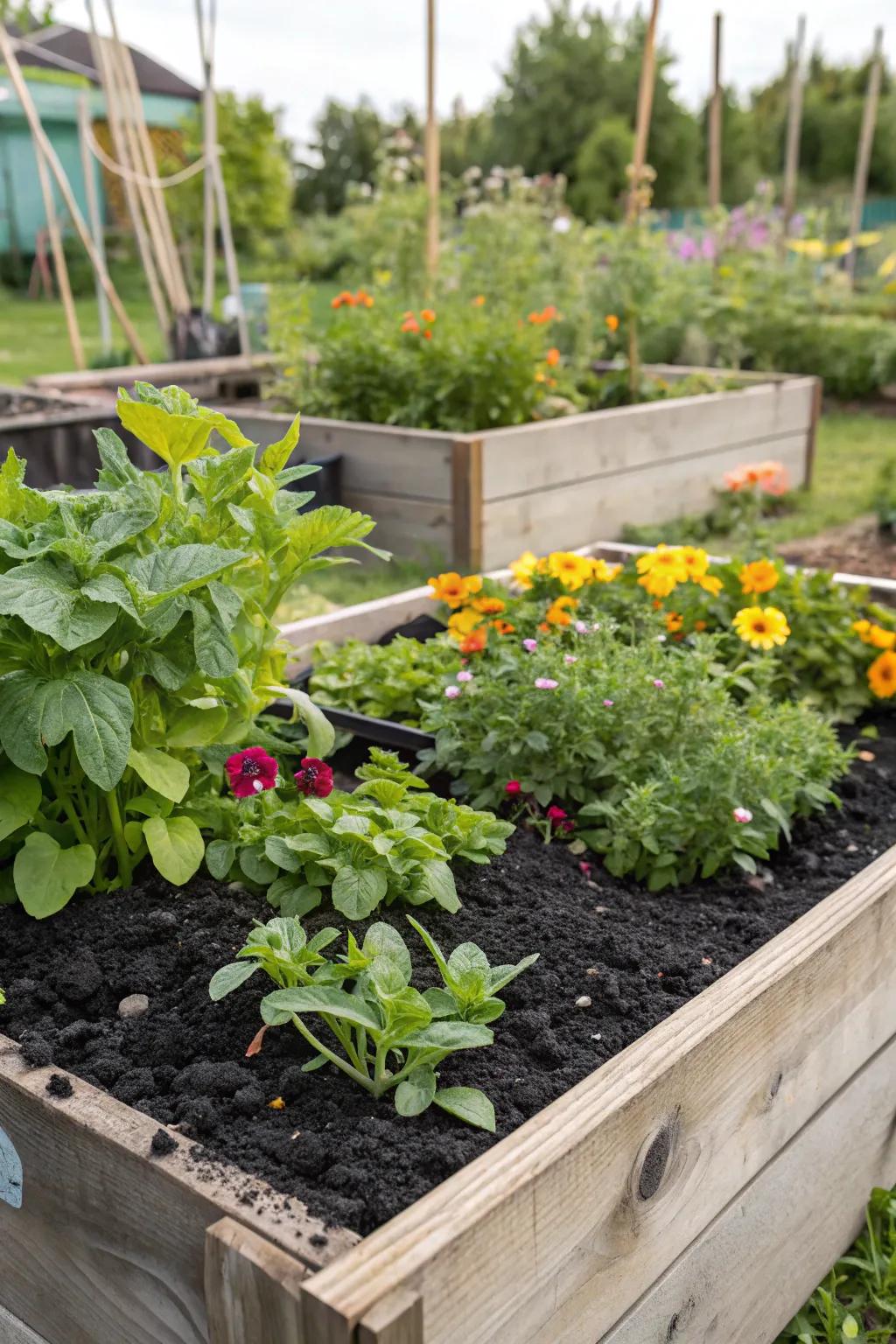 Charcoal purifying and improving soil structure.