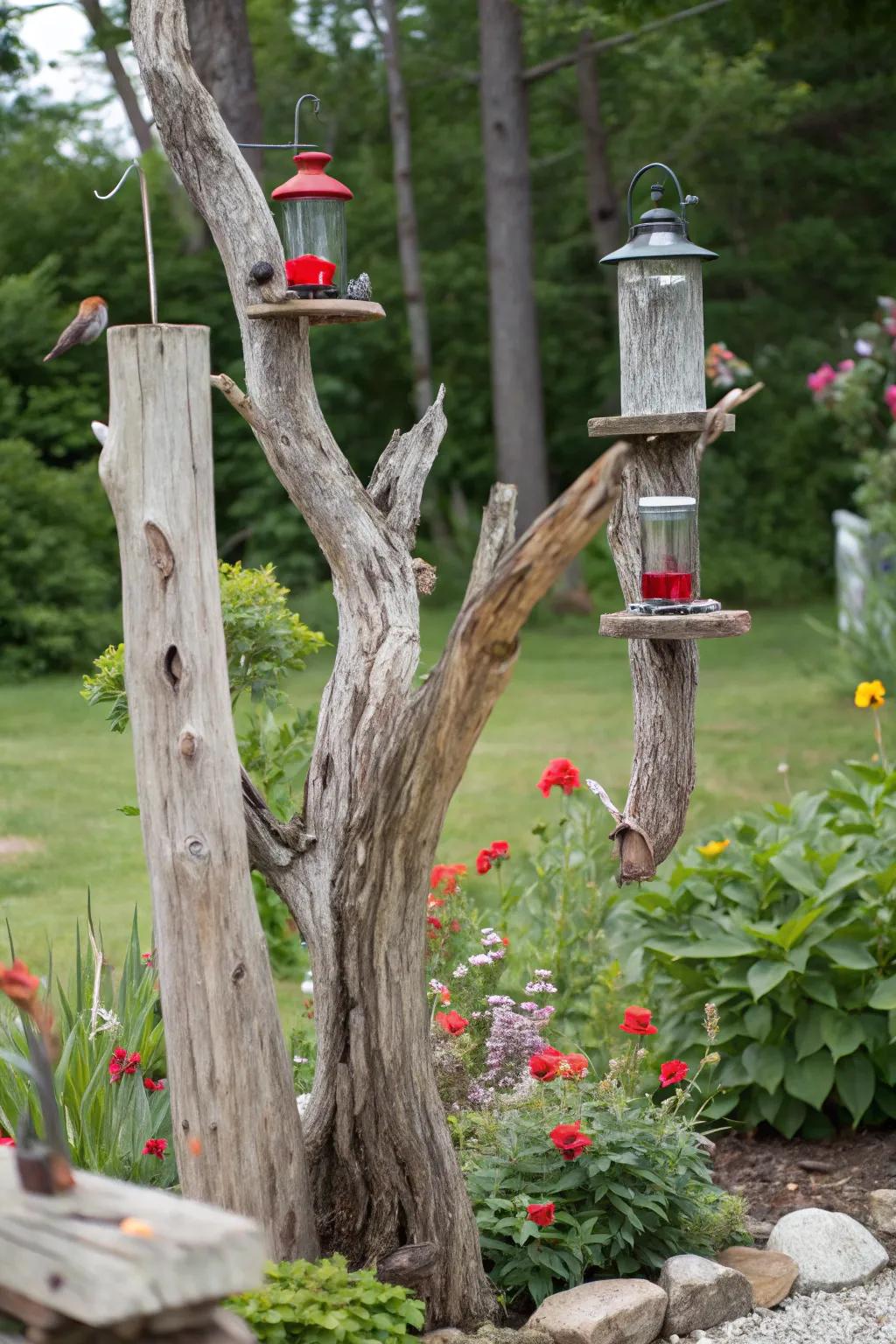 Driftwood provides an artistic and natural aesthetic for feeders.