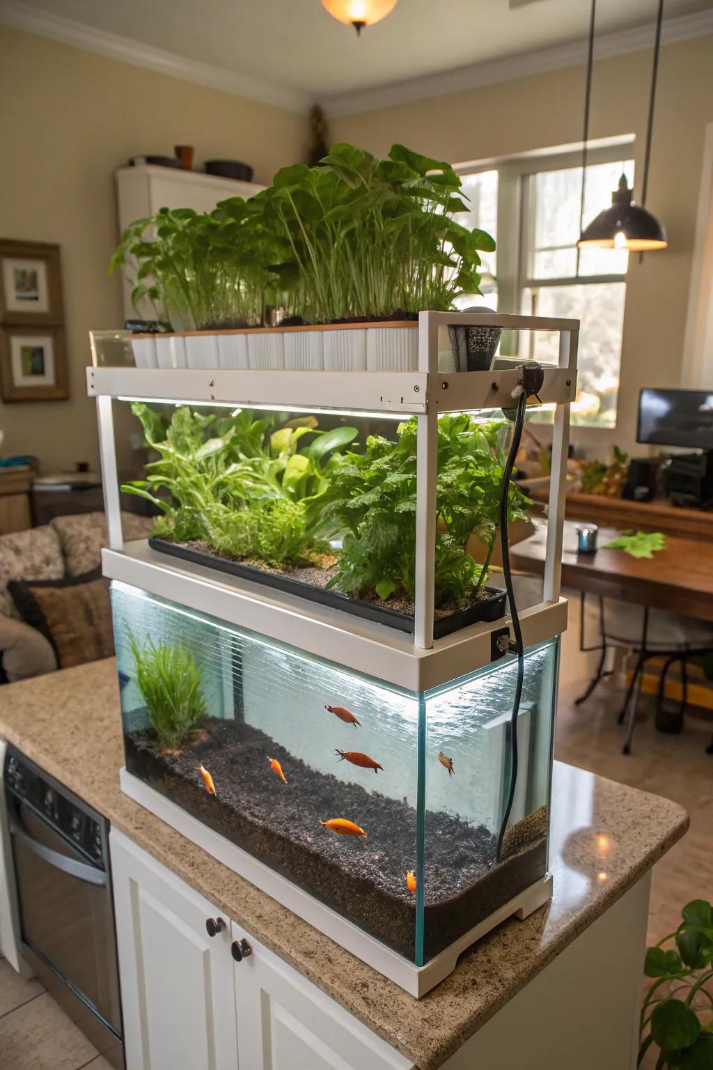 Aquaponics blends fishkeeping with hydroponic gardening.