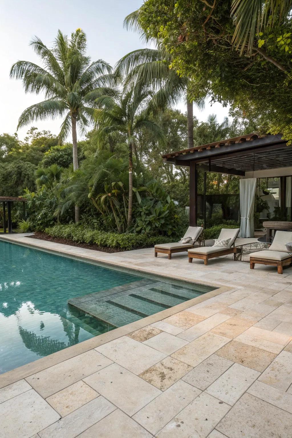 Stay cool with light-reflective pavers around your pool.