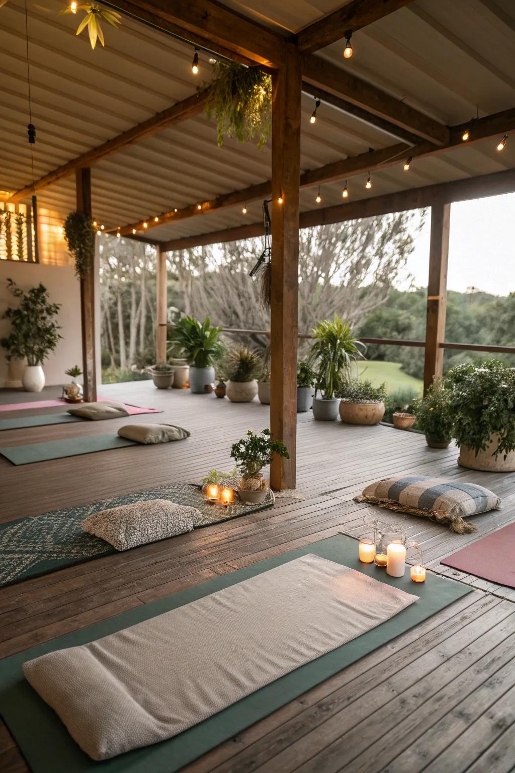 Find your zen in a peaceful under deck yoga sanctuary.