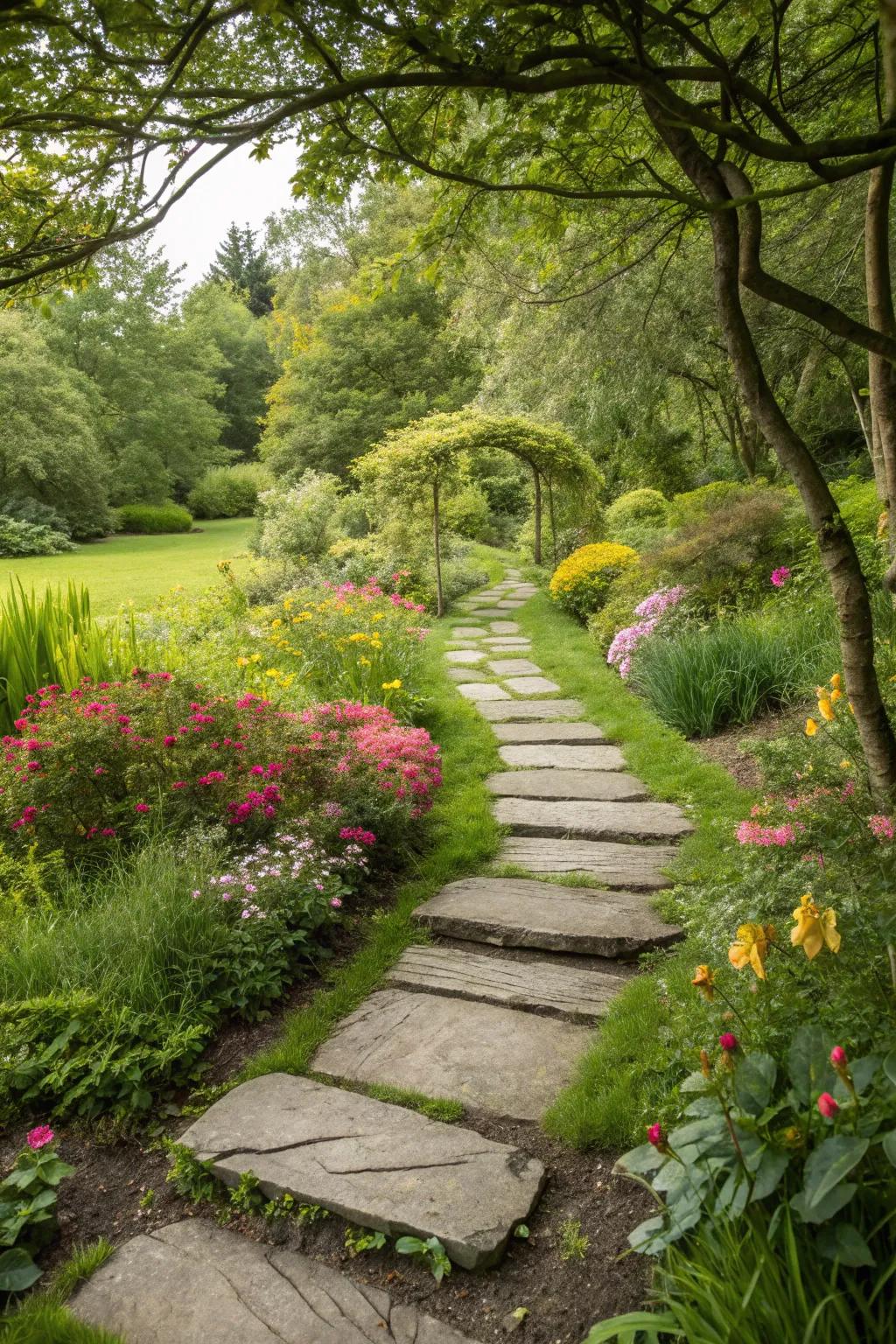 Stepping stone edges offer a playful, functional path.