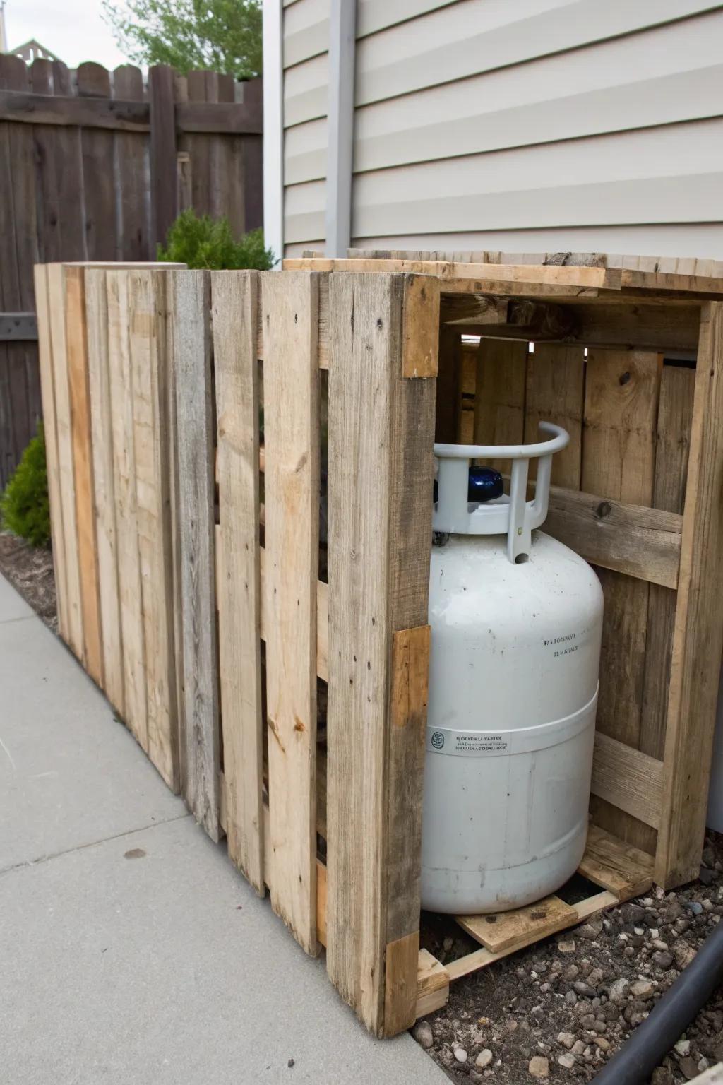 Pallet wood panels offer a charming and budget-friendly concealment option.