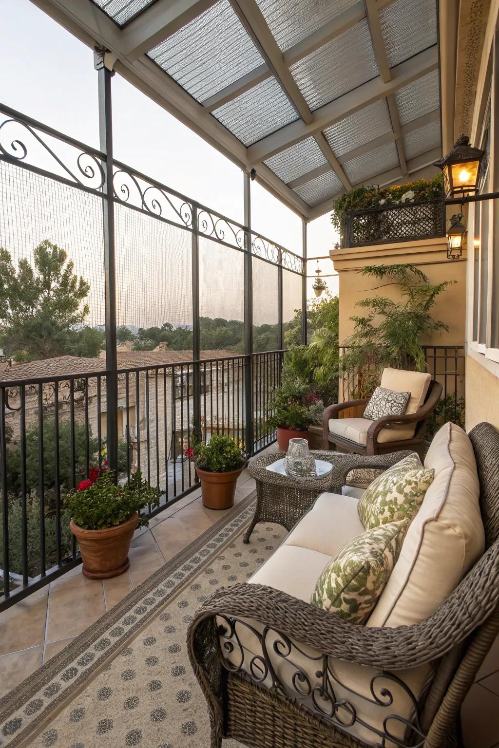 An elevated patio with secure and stylish balcony fencing.