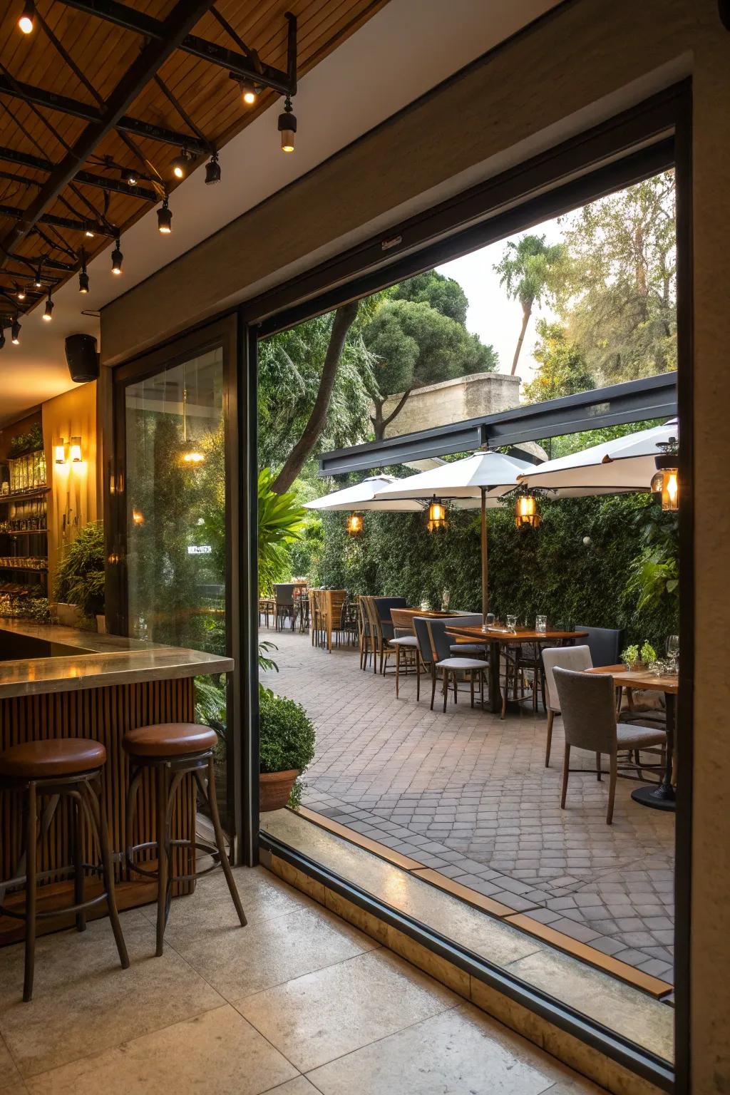 Sliding glass doors offer a seamless indoor-outdoor experience.