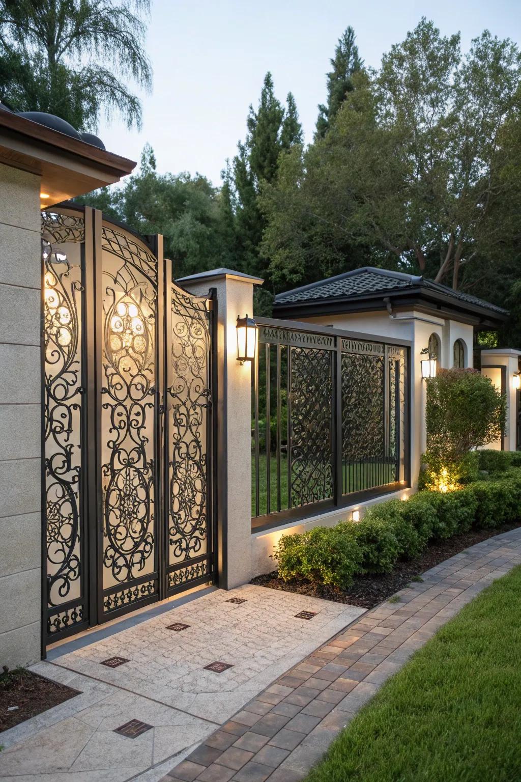 Artistic privacy with a decorative screen gate.