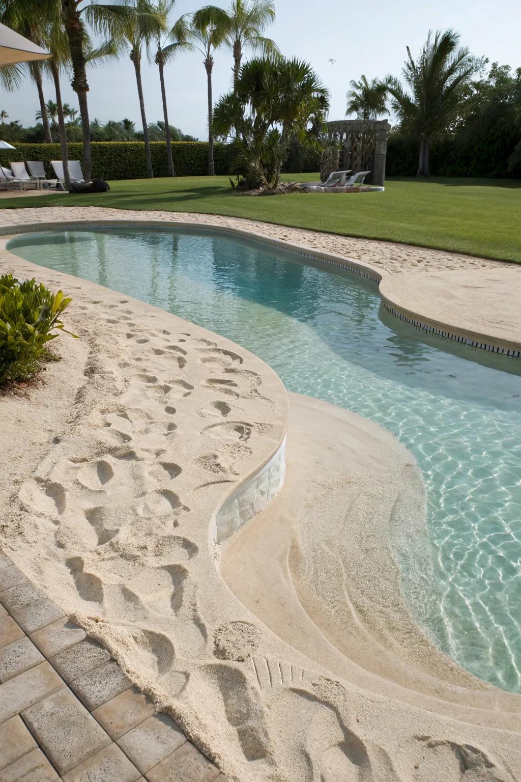 A beach entry provides a natural, inviting pool experience.