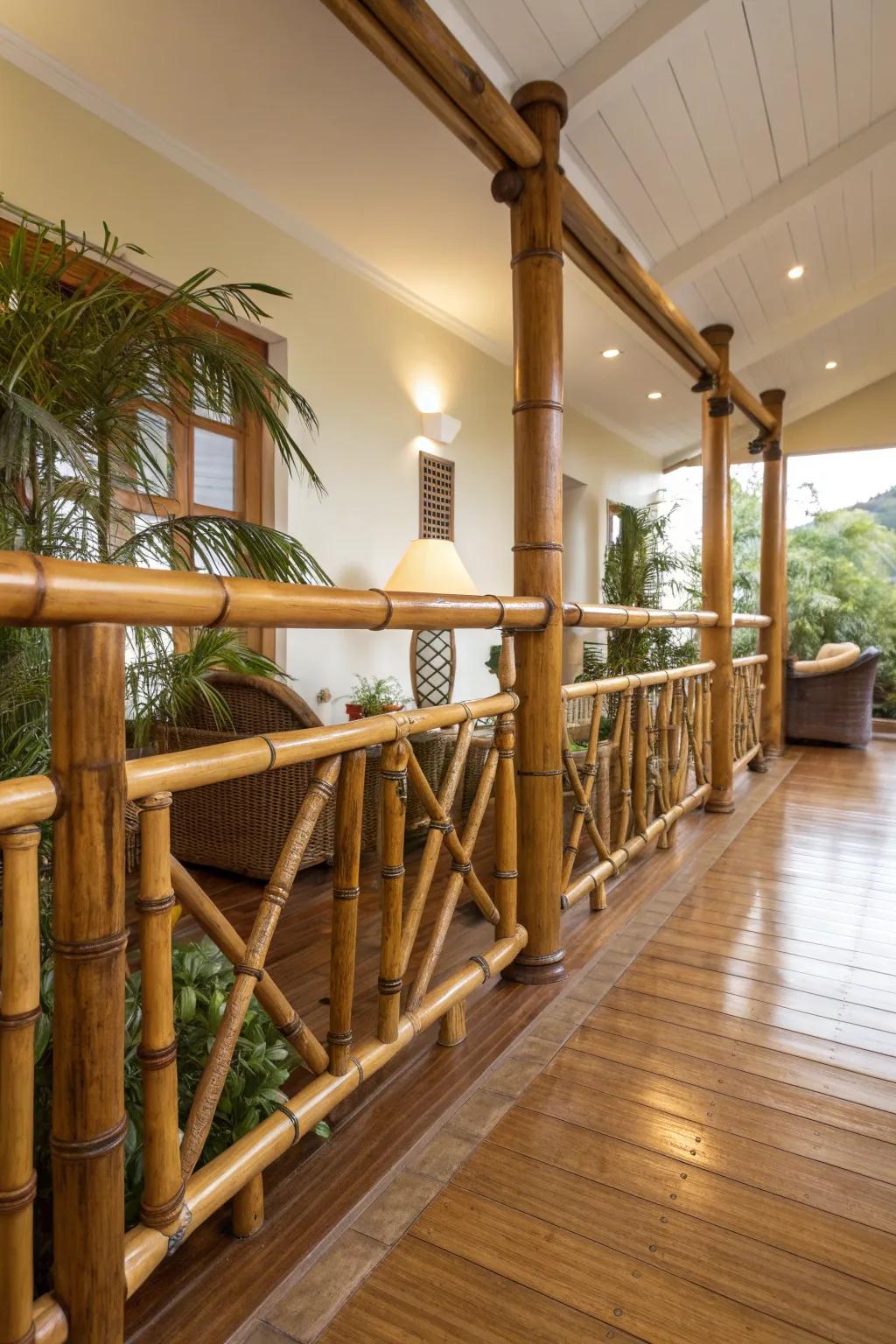 Bamboo railings add warmth and a natural touch, perfect for eco-friendly spaces.