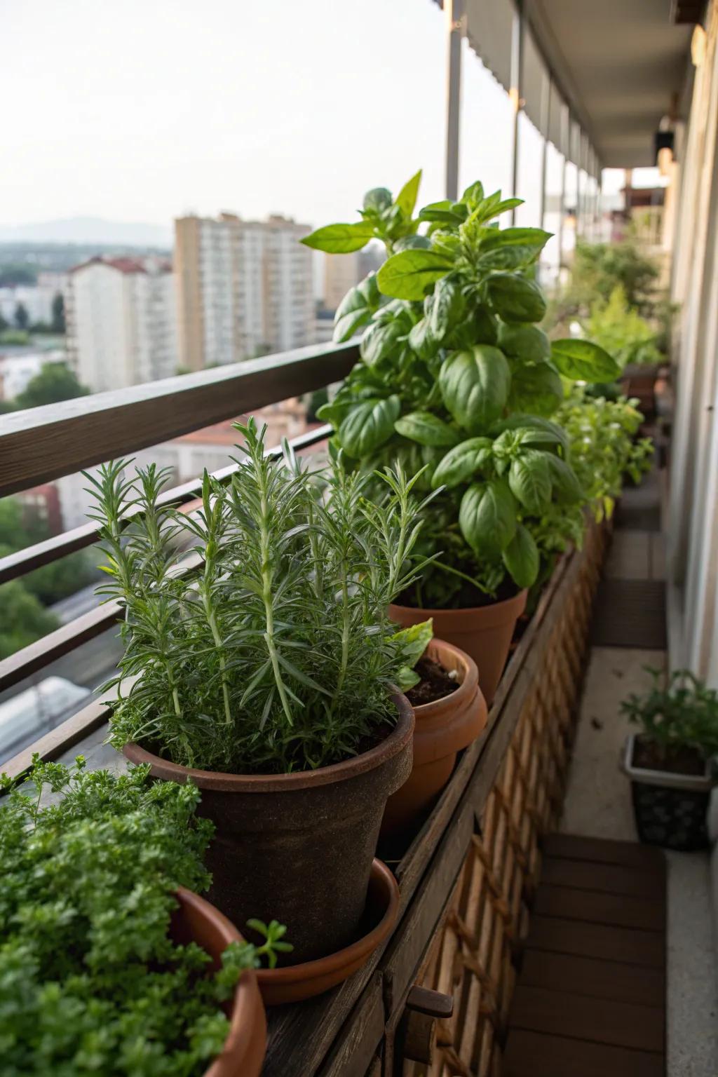 Herbs are both decorative and practical for your balcony.