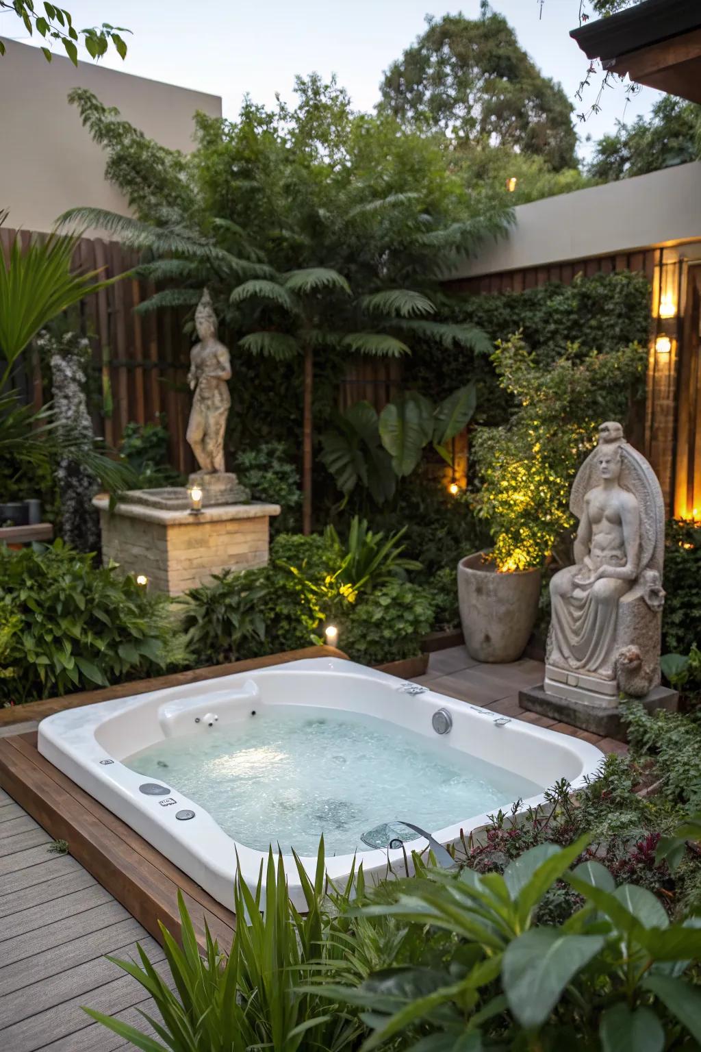 A unique jacuzzi space adorned with creative sculptures