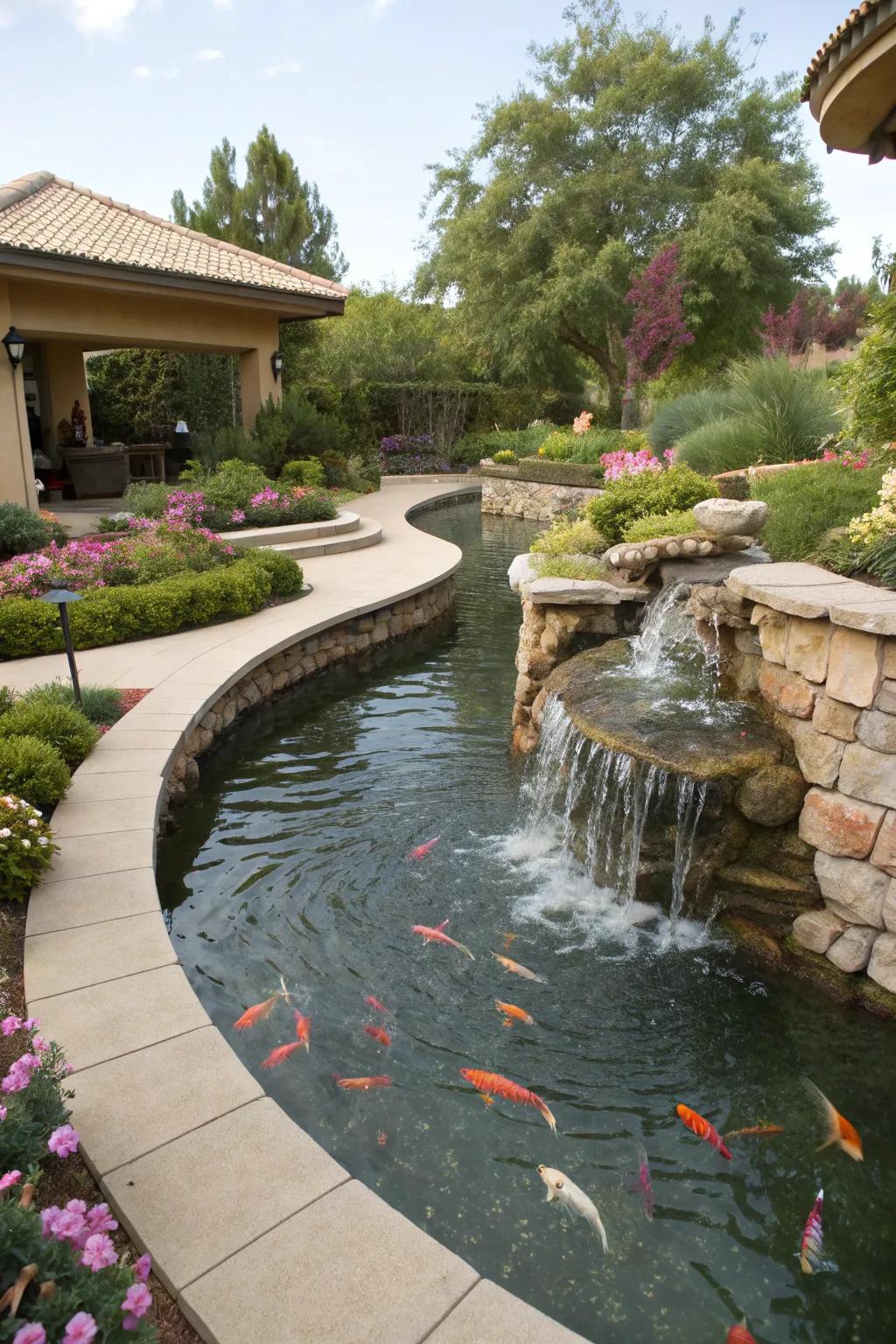 Curved lines bring elegance and flow to your koi pond design.