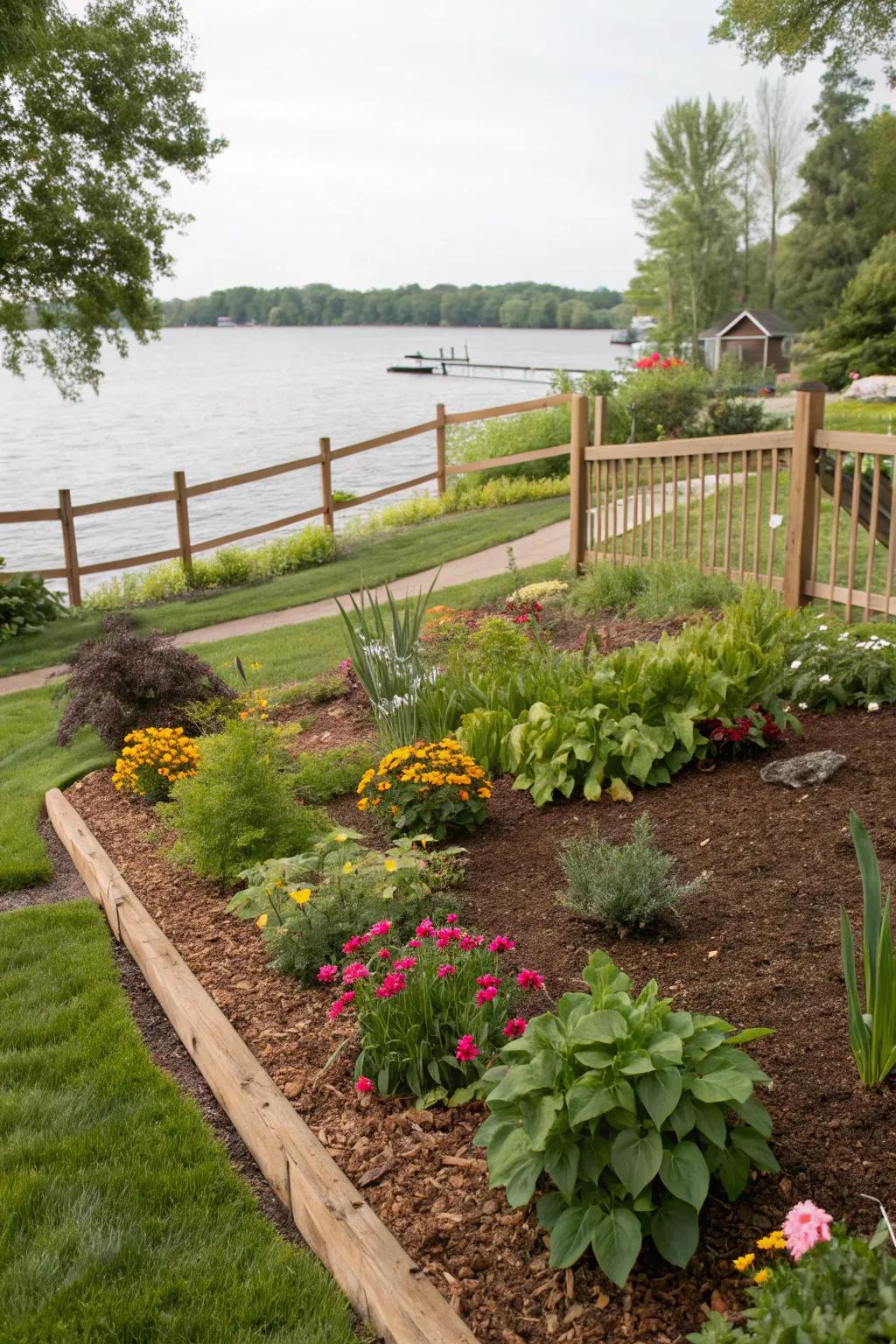 Mulched beds adding a polished look to the garden.