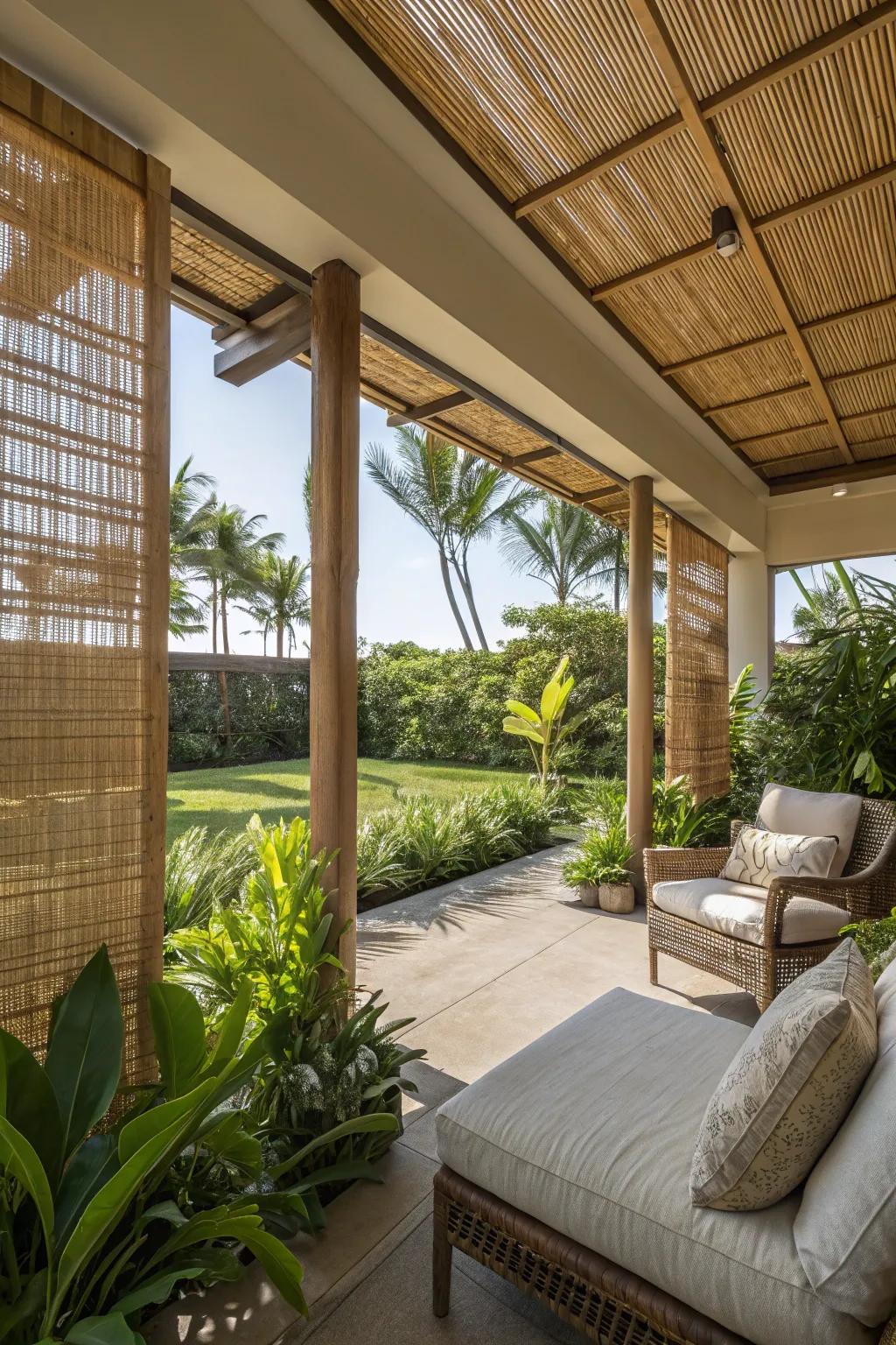 Privacy screens create a more intimate lanai setting.