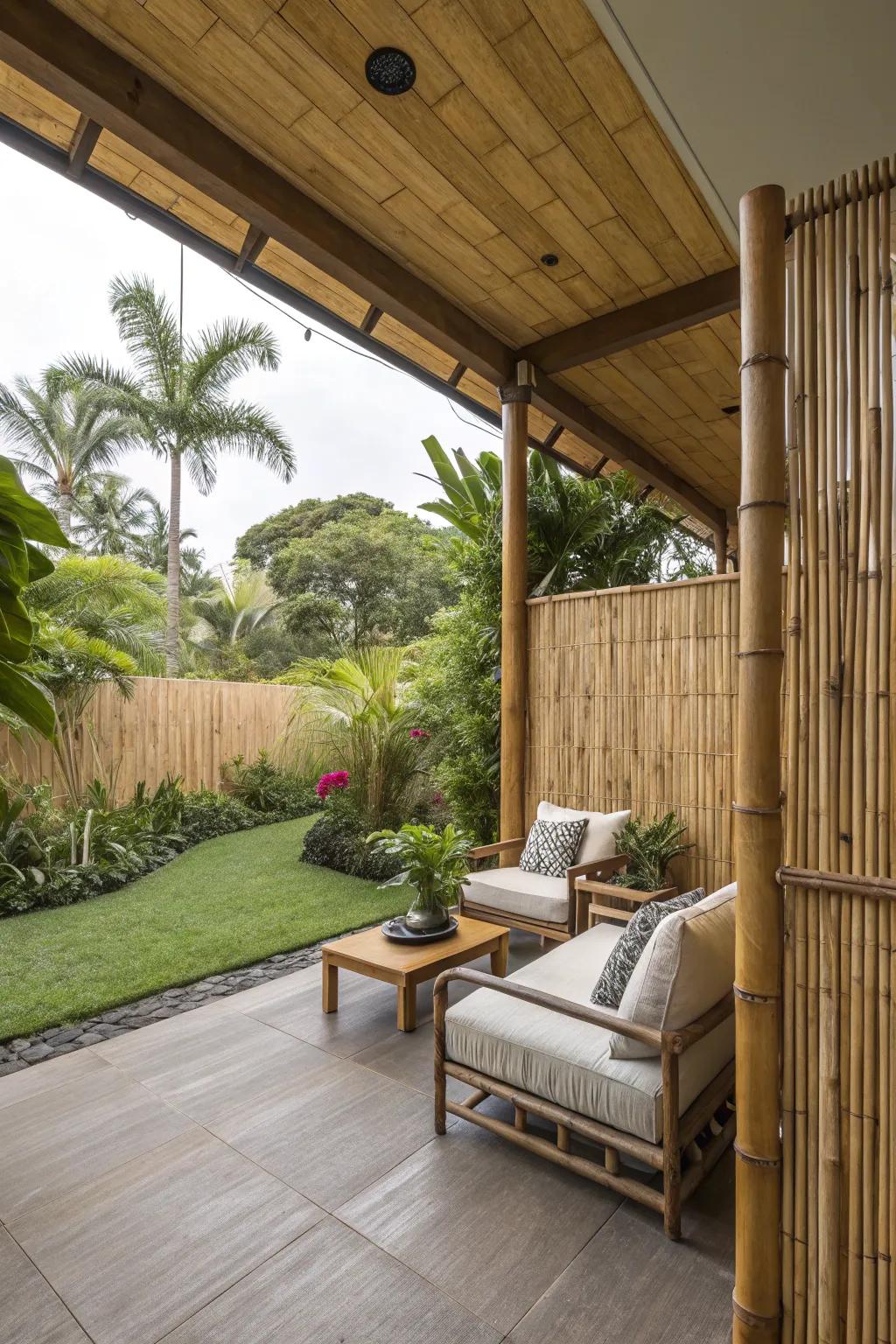 Bamboo fencing offers rustic, natural privacy.