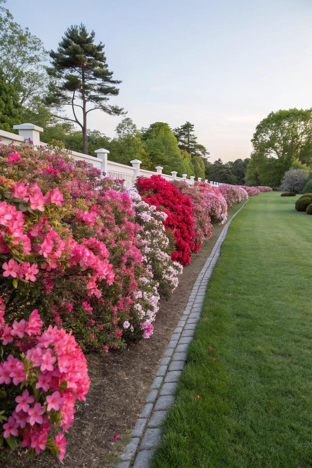 Natural fence made with vibrant Encore Azaleas.