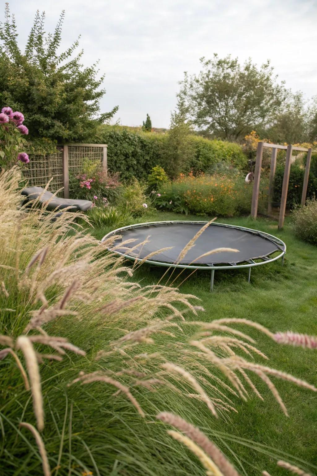 Ornamental grasses add movement and a dynamic backdrop.